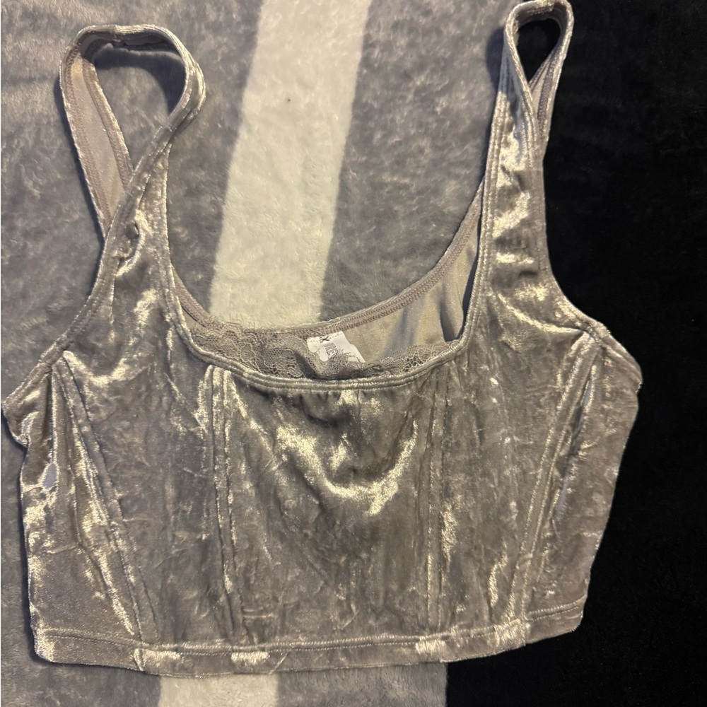 Silver Velvet corset style Crop Top